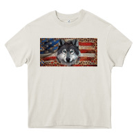 Cream Wolf with american flag and leopard Heavy Core Tee - RanaPortraitStore