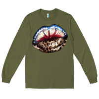 Army Green American lips leopard Long Sleeve Tee - NancyCooperArtShop