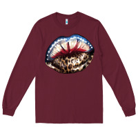 Burgundy American lips leopard Long Sleeve Tee - NancyCooperArtShop