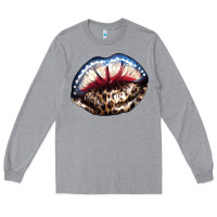 Heather Grey American lips leopard Long Sleeve Tee - NancyCooperArtShop