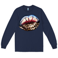 Navy American lips leopard Long Sleeve Tee - NancyCooperArtShop