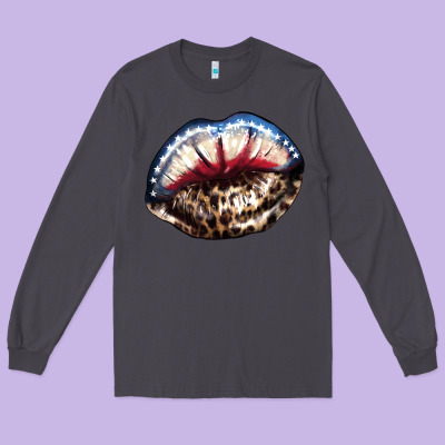American Lips Leopard Long Sleeve Tee Designed By Nancycooperartshop