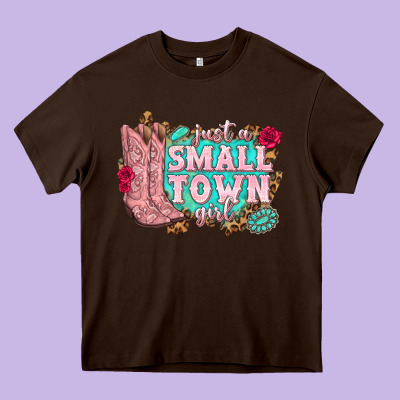 Just A Small Town Girl Cowgirl Boots Heavy Core Tee Designed By Texasbilliewilder