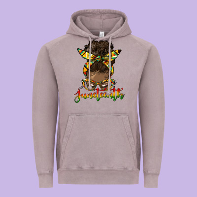 Juneteenth Black Woman Messy Bun Vintage Hoodie Designed By Hra Design Shop