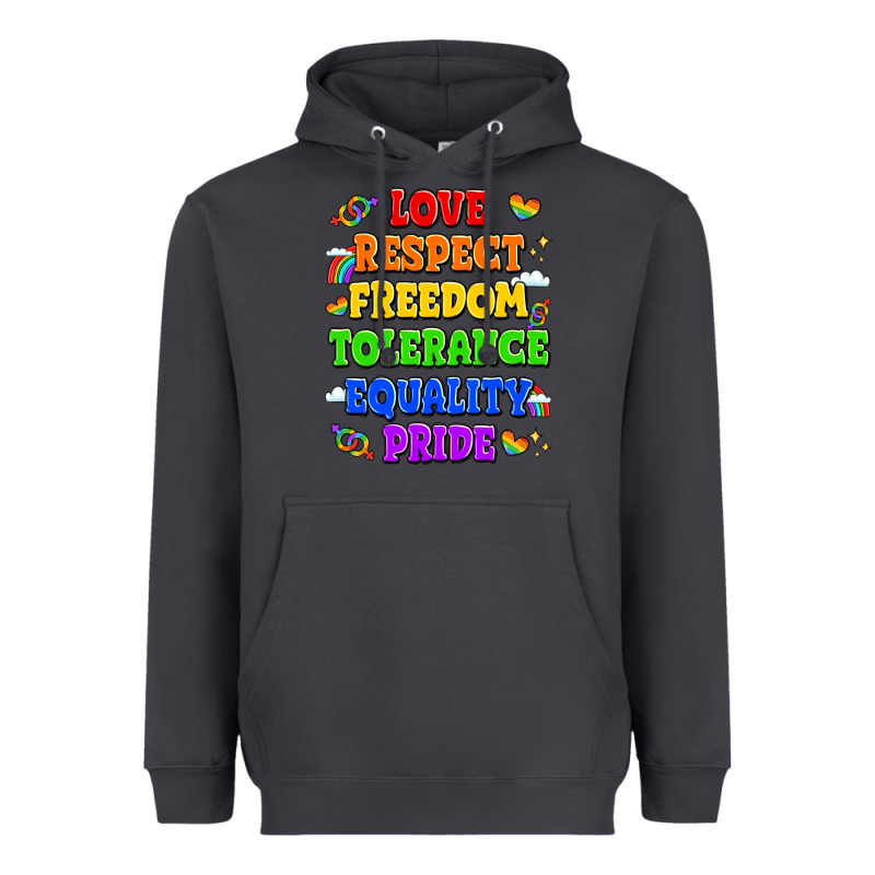 Love Respect Freedom Tolerance Equality Pride Heavyweight Hoodie by LillyAllenDesigns | Teevron