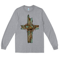 Heather Grey cross with thorn Long Sleeve Tee - BarkalooDesign