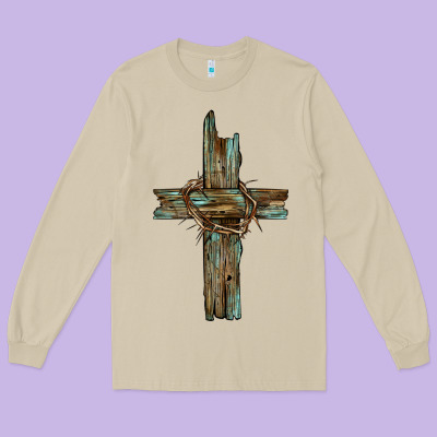 Cross With Thorn Long Sleeve Tee Designed By Barkaloodesign