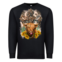 Black Western Heifer Cow with crosses Premium Sweatshirt - LillyAllenDesigns