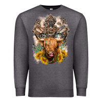 Charcoal Heather Western Heifer Cow with crosses Premium Sweatshirt - LillyAllenDesigns