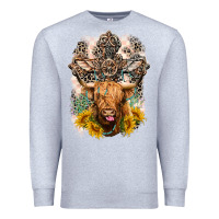 Heather Grey Western Heifer Cow with crosses Premium Sweatshirt - LillyAllenDesigns