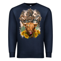 Navy Western Heifer Cow with crosses Premium Sweatshirt - LillyAllenDesigns