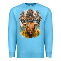 Ocean Blue Western Heifer Cow with crosses Premium Sweatshirt - LillyAllenDesigns