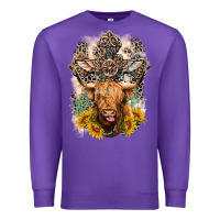 Purple Western Heifer Cow with crosses Premium Sweatshirt - LillyAllenDesigns