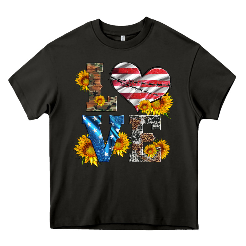 Love With Sunflowers And Usa Flag Heavy Core Tee by Artiststas | Teevron