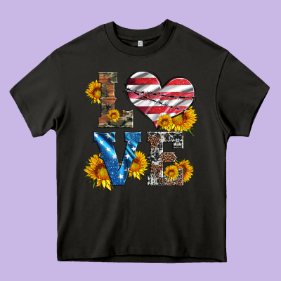 Love With Sunflowers And Usa Flag Heavy Core Tee Designed By Artiststas