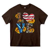 Chocolate Brown love with sunflowers and usa flag Heavy Core Tee - Artiststas