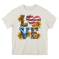 Cream love with sunflowers and usa flag Heavy Core Tee - Artiststas