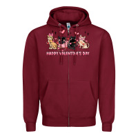 Burgundy happy valentines day cats Zipper Hoodie - MaliasSmallBusiness
