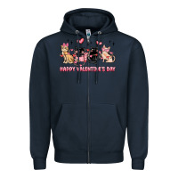 Navy happy valentines day cats Zipper Hoodie - MaliasSmallBusiness
