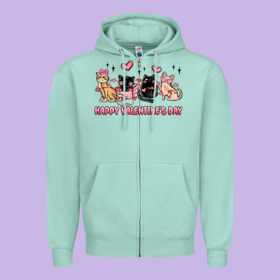Happy Valentines Day Cats Zipper Hoodie Designed By Maliassmallbusiness