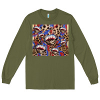 Army Green american flag lips leopard Long Sleeve Tee - NancyCooperArtShop