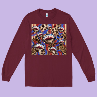 American Flag Lips Leopard Long Sleeve Tee Designed By Nancycooperartshop