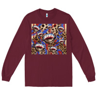 Burgundy american flag lips leopard Long Sleeve Tee - NancyCooperArtShop