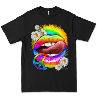 Black rainbow lips with daisies Premium Tee - texasbilliewilder
