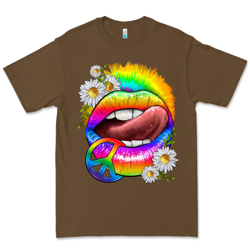 Rainbow Lips With Daisies Premium Tee by texasbilliewilder | Teevron