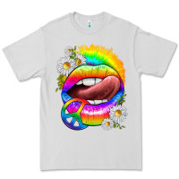 Dove Grey rainbow lips with daisies Premium Tee - texasbilliewilder