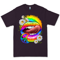 Plum rainbow lips with daisies Premium Tee - texasbilliewilder
