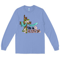 Colony Blue he is risen cross Long Sleeve Tee - BarkalooDesign