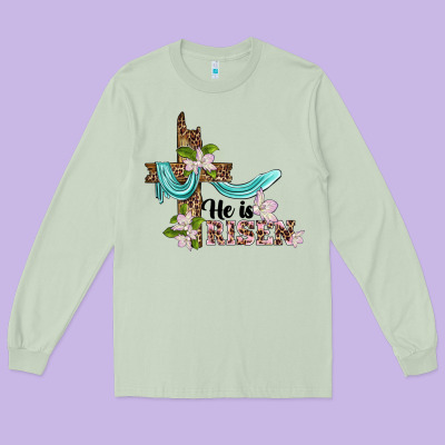 He Is Risen Cross Long Sleeve Tee Designed By Barkaloodesign