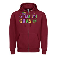 Burgundy it's mardi gras y'all Zipper Hoodie - MaliasSmallBusiness