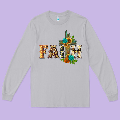Faith With Cross Long Sleeve Tee Designed By Barkaloodesign