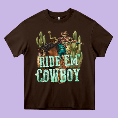 Ride Em Cowboy Heavy Core Tee Designed By Texasbilliewilder