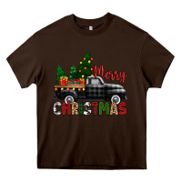 Chocolate Brown merry christmas with black truck Heavy Core Tee - Zillion Design Studio
