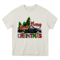 Cream merry christmas with black truck Heavy Core Tee - Zillion Design Studio