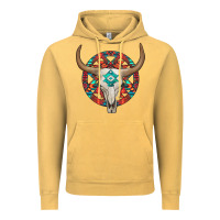 Vintage Mustard turquoise aztec bullskull Vintage Hoodie - JahusDesignShop