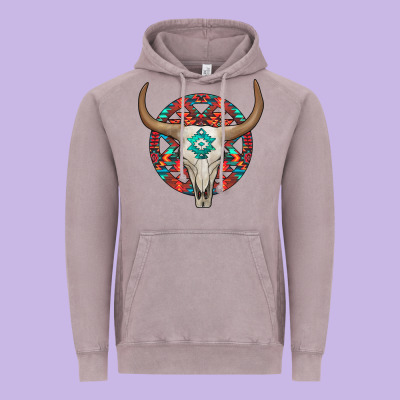 Turquoise Aztec Bullskull Vintage Hoodie Designed By Jahusdesignshop