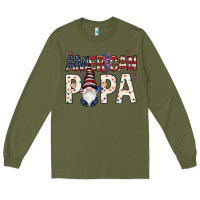 Army Green american papa with gnome Long Sleeve Tee - NancyCooperArtShop