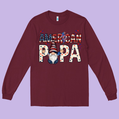 American Papa With Gnome Long Sleeve Tee Designed By Nancycooperartshop