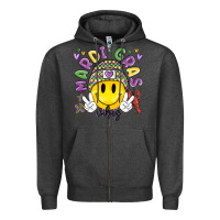 Charcoal Heather mardi gras vibes Zipper Hoodie - MaliasSmallBusiness