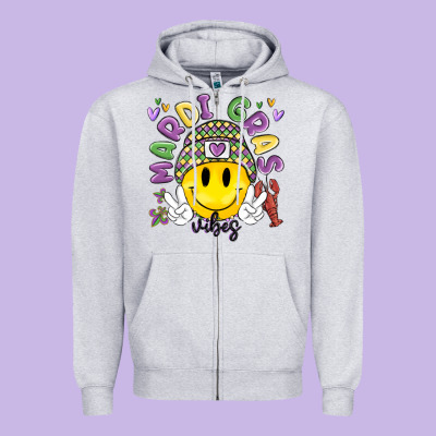 Mardi Gras Vibes Zipper Hoodie Designed By Maliassmallbusiness