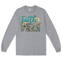 Heather Grey faith over fear with cross Long Sleeve Tee - BarkalooDesign