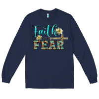 Navy faith over fear with cross Long Sleeve Tee - BarkalooDesign