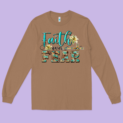 Faith Over Fear With Cross Long Sleeve Tee Designed By Barkaloodesign