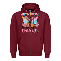 Burgundy anti social butterfly Zipper Hoodie - MaliasSmallBusiness