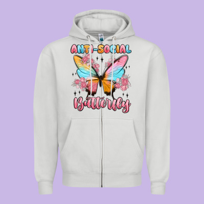 Anti Social Butterfly Zipper Hoodie Designed By Maliassmallbusiness