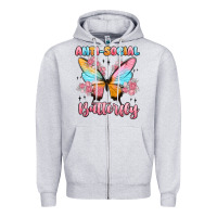 Heather Grey anti social butterfly Zipper Hoodie - MaliasSmallBusiness